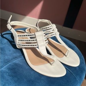 White, 1 inch heel, glitter/rhinestone, buckle sandals Dream Pairs